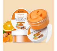 Quiyum Turmeric Vitamin C Exfoliating Scrub, Revitalizing & Hydrating Body Scrub for Foot, Butt & Bikini Area, Shea Butter & Walnut Shell Powder for Dull, Dry & Rough Skin, Skincare for Men Women