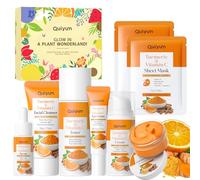 Quiyum Turmeric Vitamin C Skincare Set, 7PCS Face & Body Care Kit for Hydrating, Soothing & Pore Refining, Christmas Birthday Pamper Gift for Women Teenage Girls, Travel size, for Dull & Uneven Skin