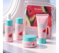 Quiyum Watermelon Skincare Set, 4Pcs Travel Size Refreshing Facial Care Kit | Cleanser Toner Serum Moisturiser, Niacinamide for Radiance & Glow, Christmas Birthday Pamper Gifts for Women Teenage Girls
