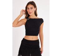 Quiz Black Diamante Embellished Frill Mini Skirt Black 8