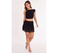 Quiz Black Diamante Embellished One Shoulder Crop Top Black 12