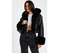 Quiz Black Faux Fur Bomber Jacket Black XS