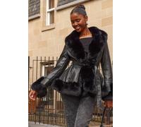 Quiz Black Faux Leather Belted Jacket Black 10