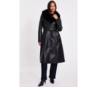 Quiz Black Faux Leather Trench Coat Black 8
