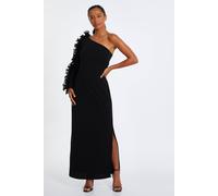 Quiz Black Petite Frill One Shoulder Maxi Dress Black 6
