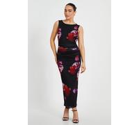 Black Petite Mesh Floral Midaxi Dress Quiz Black 10
