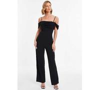 Quiz Black Scuba Crepe Cold Shoulder Cowl Bust Detail Jumpsuit Black