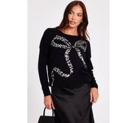 Quiz Black Sequin Bow Jumper Black M