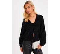 Quiz Women's Black Sequin Tie Front Cardigan | Size: Large Quiz Black L