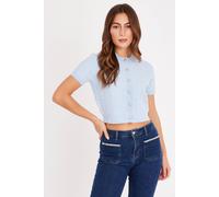 Quiz Women's Blue Boucle Cropped Cardigan in Light Blue | Size: Large Quiz Light Blue L