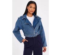 Quiz Blue Denim Biker Jacket Blue 18