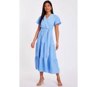 Quiz Blue Dobby Tie Waist Midi Dress Blue 16