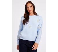 Quiz Women's Blue Pearl Bow Jumper | Size: Medium Quiz Blue M