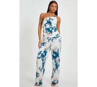 Quiz Blue Satin Marble Print Trousers Blue 8
