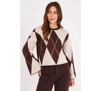 Quiz Women's Brown Argyle Print Knitted Jumper | Size: Medium Quiz Brown M