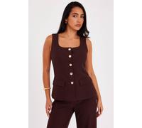 Quiz Brown Button Front Waistcoat Brown 10