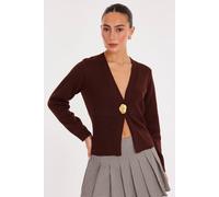 Quiz Brown Button Long Sleeve Cardigan Brown M