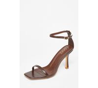 Quiz Brown Faux Leather Barely There Heels Brown 8