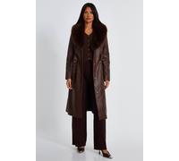 Quiz Brown Faux Leather Trench Coat Brown 6