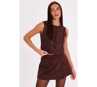 Quiz Brown Faux Suede Waistcoat Brown 6