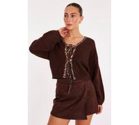 Quiz Brown Leopard Detail Tie Front Cardigan Brown M