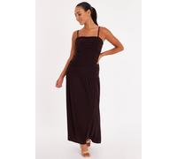 Quiz Brown Petite Drop Waist Maxi Dress Brown 6
