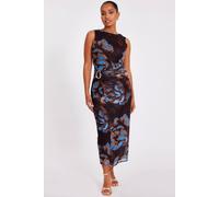Brown Petite Floral Mesh Midaxi Dress Quiz Brown 10