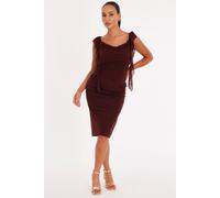 Quiz Brown Petite Frill Midi Dress Brown 12