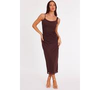 Quiz Brown Petite Glitter Ruffle Midaxi Dress Brown 8