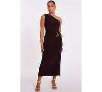 Quiz Brown Petite One Shoulder Ruched Dress Brown 10