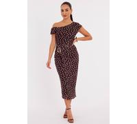 Quiz Brown Petite Polka Dot Mesh Midaxi Dress Brown 10