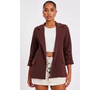 Quiz Brown Petite Ruched Sleeve Blazer Brown 16