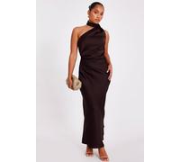 Brown Petite Satin Wrap Neck Maxi Dress Quiz Brown 14