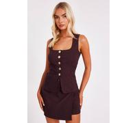 Quiz Brown Pinstripe Button Front Waistcoat Brown 4