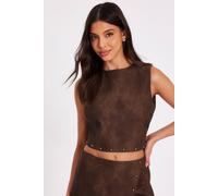 Quiz Brown Studded Faux Leather Top Brown 4