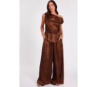 Quiz Women's Brown Textured Satin Palazzo Trousers | Size: 8 Quiz Brown 8