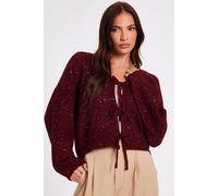 Quiz Women's Burgundy Sequin Tie Front Cardigan | Size: Large Quiz Burgundy L