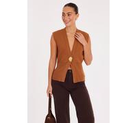 Quiz Burnt Orange Gold Button Sleeveless Cardigan Burnt Orange M