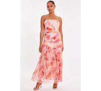 Quiz Coral Petite Mesh Floral Midaxi Dress Coral 6