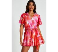 Floral Metallic Wrap Playsuit Quiz Pink 10
