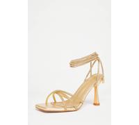 Quiz Gold Diamante Lace Up Heels Gold 3
