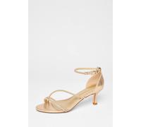 Quiz Gold Diamante Strap Low Heel Sandal Gold 8