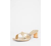 Quiz Gold Wide Fit Cross Strap Mule Heels Gold 7