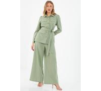 Quiz Green Linen Wide Leg Trousers Green 12