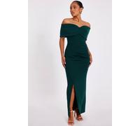 Quiz Green Petite Bardot Wrap Maxi Dress Green 14