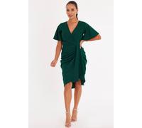 Quiz Green Petite Glitter Ruched Midi Dress Green 12