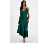 Green Petite Satin Asymmetric Midaxi Dress Quiz Green 6