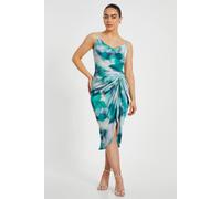 Quiz Green Petite Satin Marble Print Midi Dress Green 10