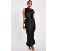 Quiz Green Petite Satin Ruched Midaxi Dress Green 10