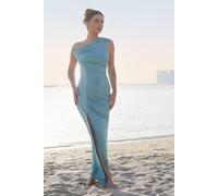 Quiz Green Rhinestone Ruched One Shoulder Maxi Dress Green 8